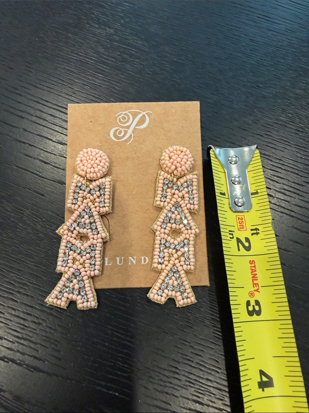 Plunder Beaded Peach-Pink Geometric Drop Earrings EAR1 - Picture 2 of 2
